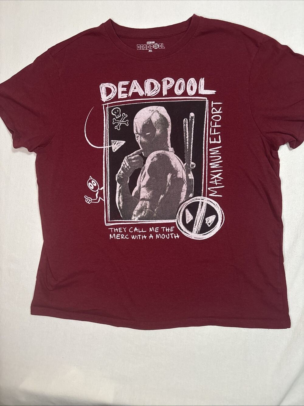Deadpool T Shirt Mens XL Maroon Maximum Effort Funny Movie Tee Cotton Polyester